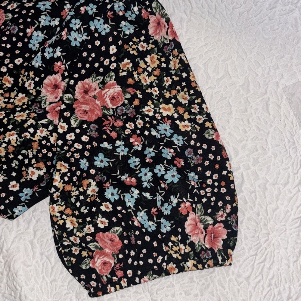 Anthropologie Black Floral Midi Dress with Pink & Blue Flowers - Picture 3 of 9
